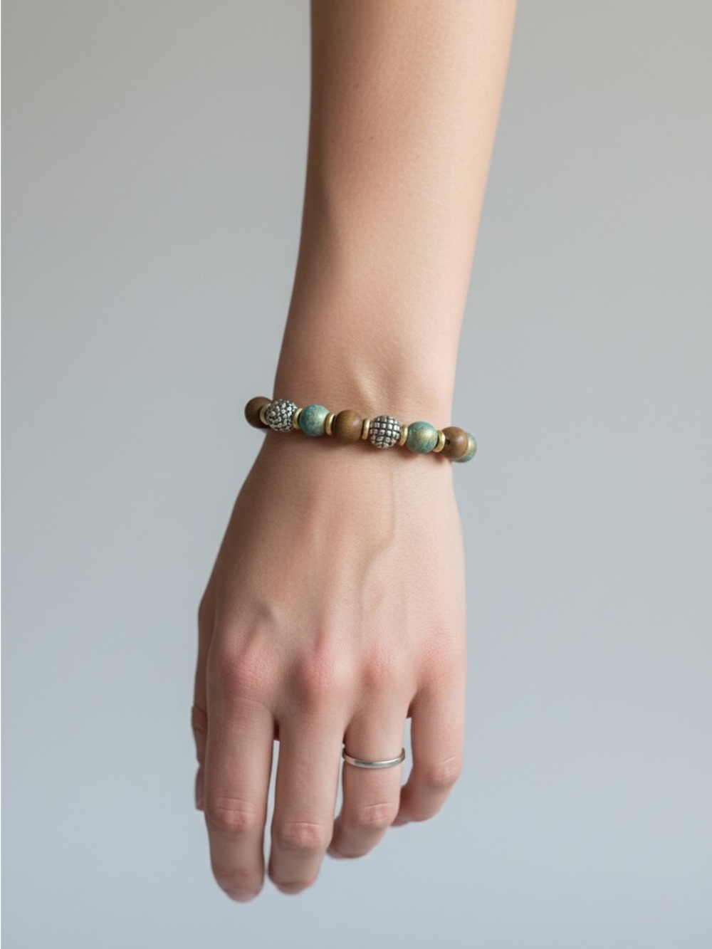 9/12 Handcrafted Turquoise and Brown Bead Bracelet
